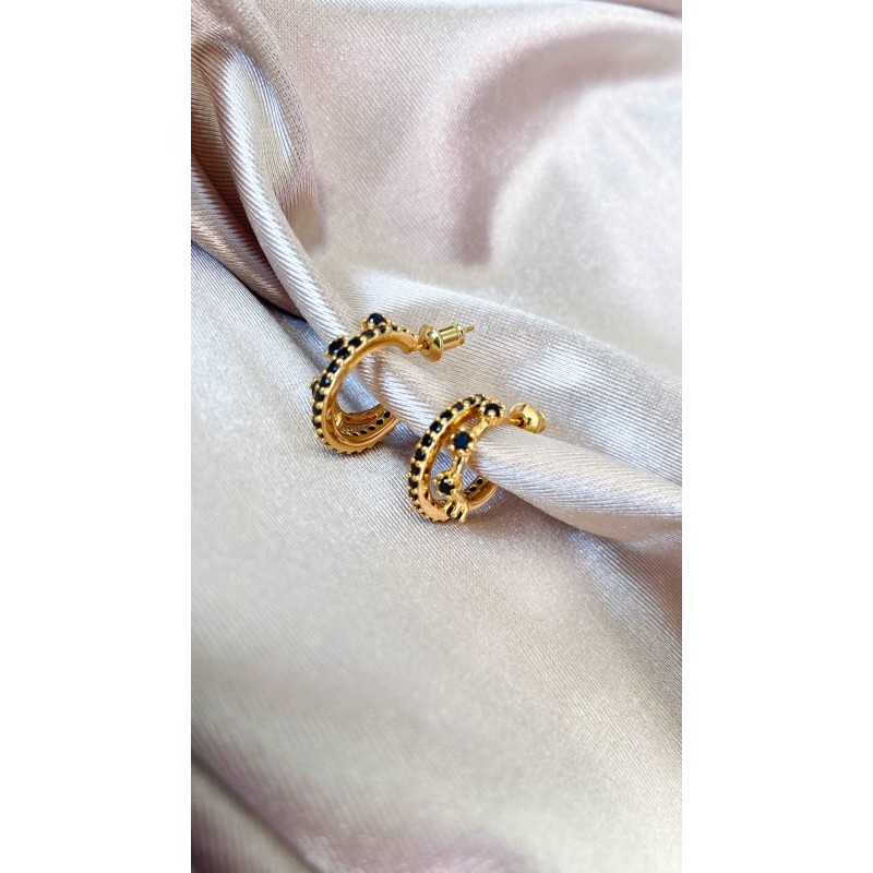 Aretes #37 doble Zirconia negro