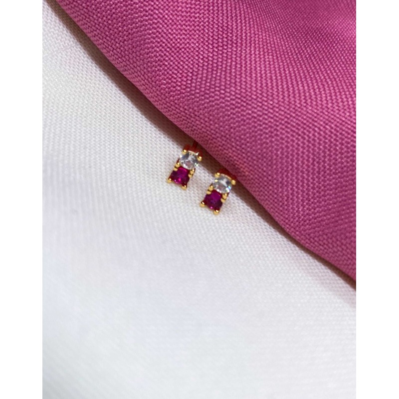 Aretes #45 doble Zirconia rosa cristal