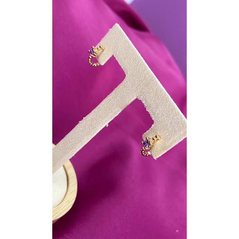 Aretes #52 bolitas con piedra morada