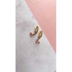 Aretes #23 corazon zirconia rosa