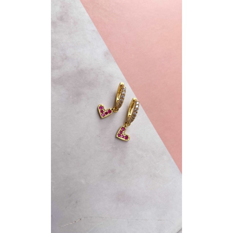 Aretes #23 corazon zirconia rosa