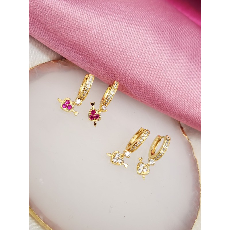 Aretes #86 corazon y flecha zirconia