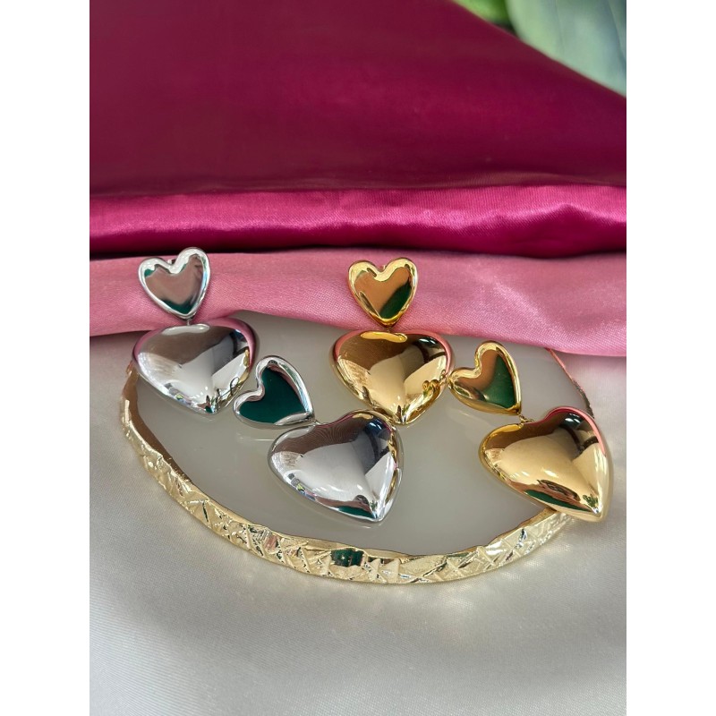 Aretes doble corazones chico grande #224
