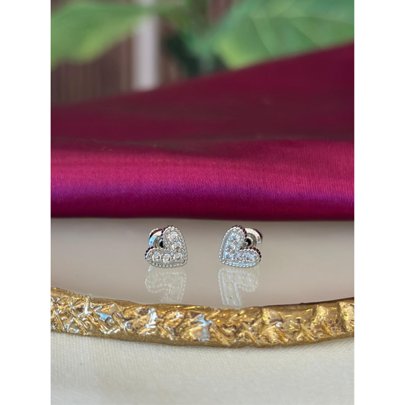 Aretes corazon zirconia plateados mini #112