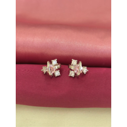 Arracadas 4 circulos rosa y cristal plateados #204B