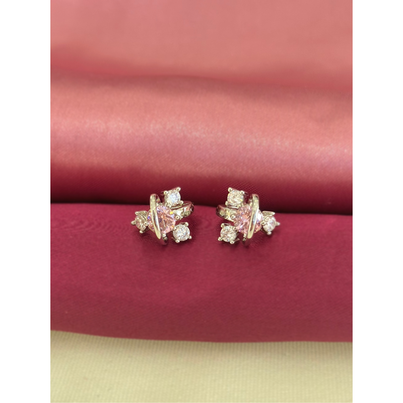 Arracadas 4 circulos rosa y cristal plateados #204B