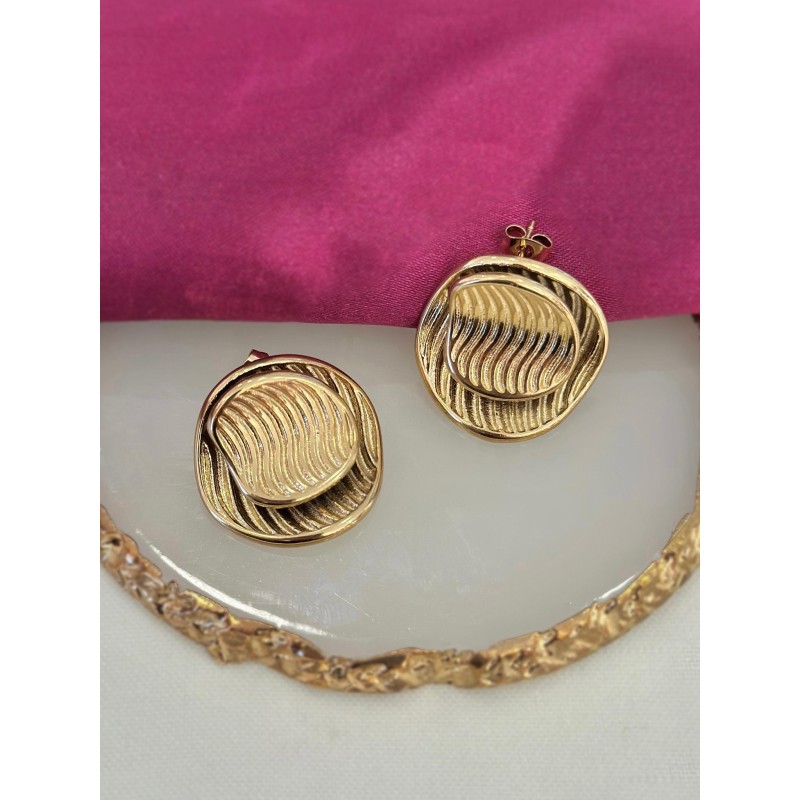 Aretes doble circulo rayas #C127