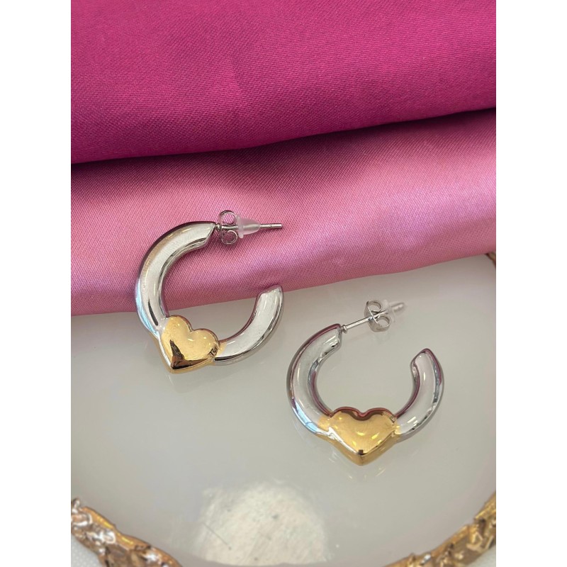 Aretes bicolor corazon #33C