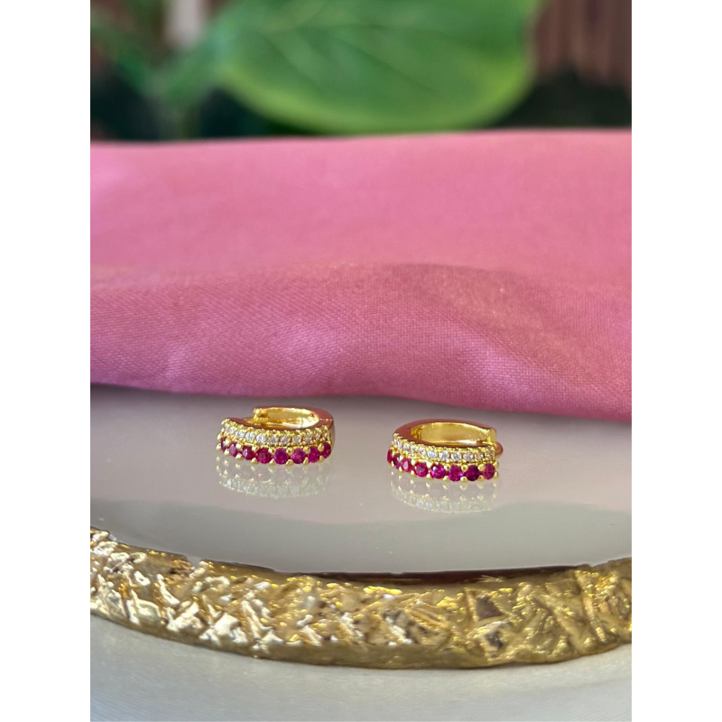 Aretes doble tira zirconia cristal-rosa #71B