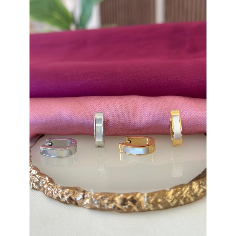 Arracada madre perla ovalados acero #178