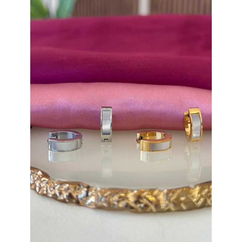 Arracada madre perla redondos acero #C118