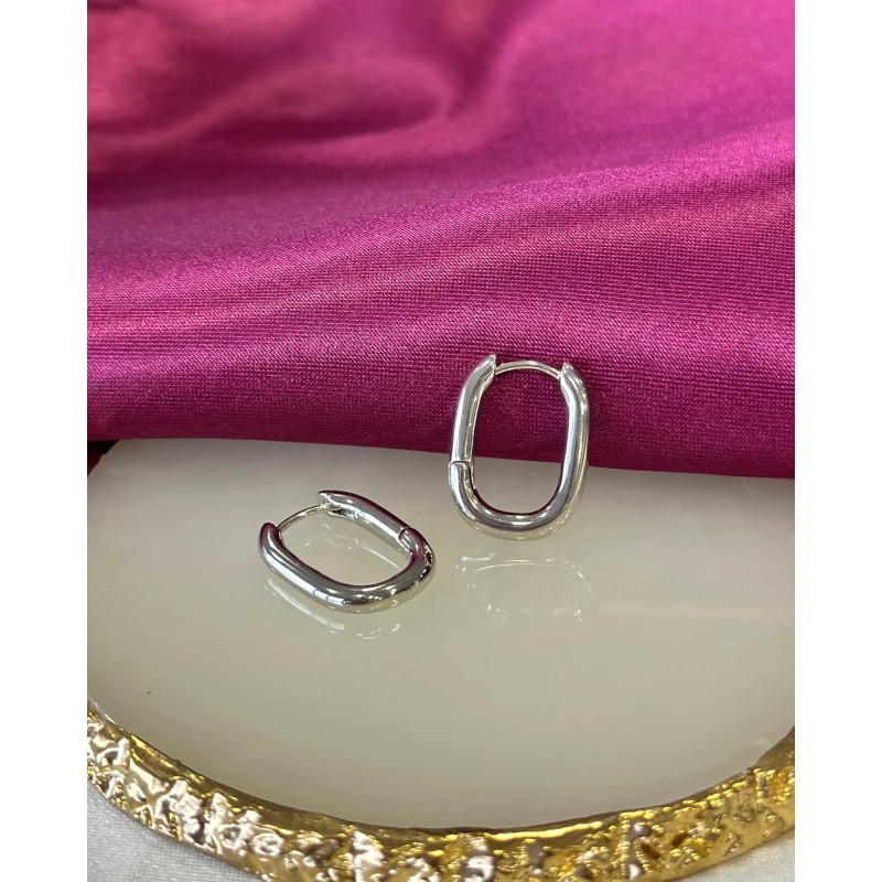 Aretes ovalados lisos plateados #C117