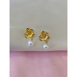 Aretes flor perla colgante #B8.1