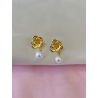 Aretes flor perla colgante #B8.1