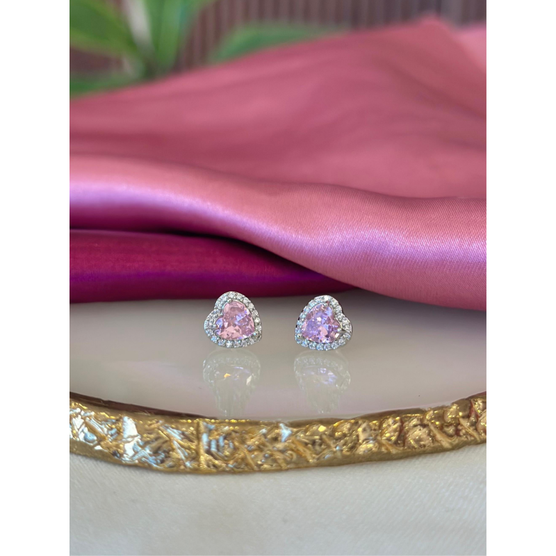 Aretes corazon rosa zirconia plateados #75