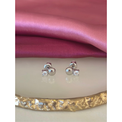 Aretes plateados zirconia cuadrada y bolita #75