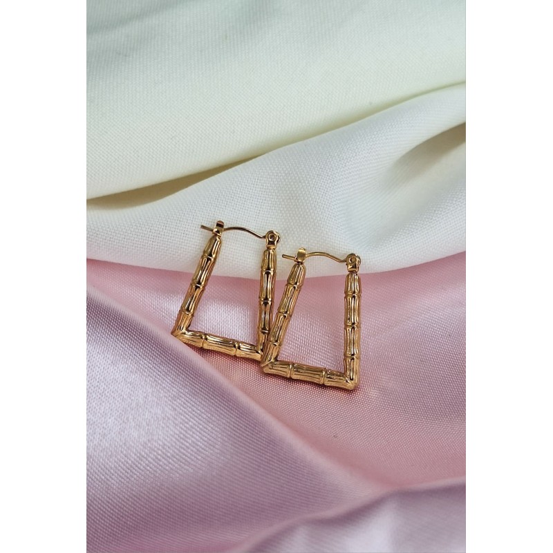 Arracadas rectangulo asimetrico tipo bambu #C102