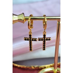 Arracadas cruz negra zirconia colgante #93C