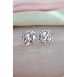 Aretes plateado zirconia cuadrado #C109