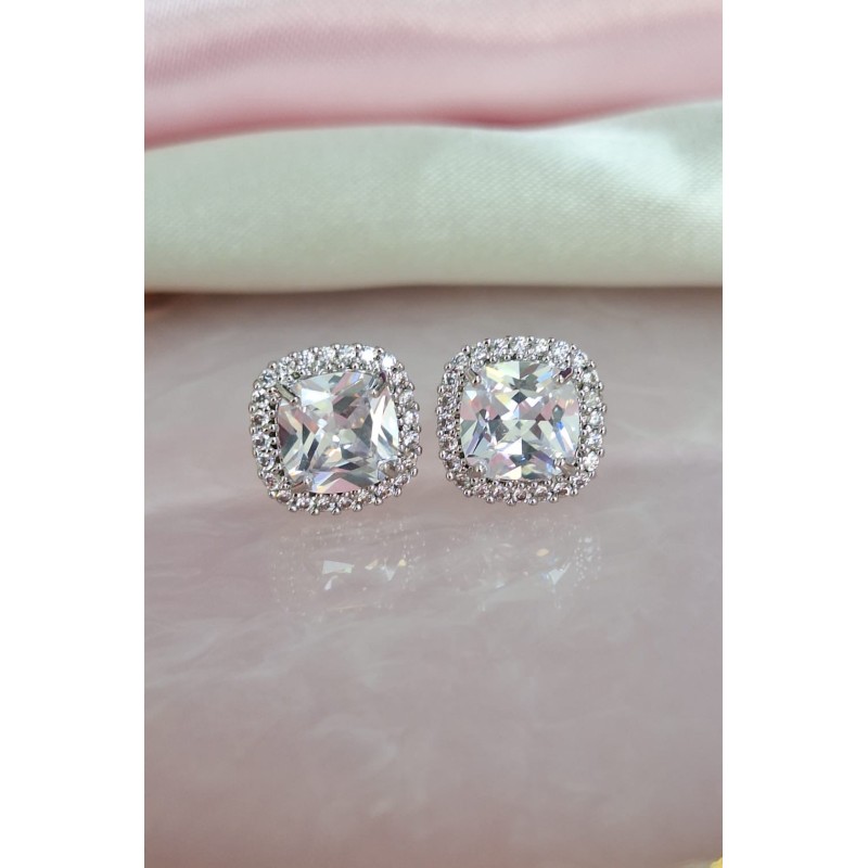 Aretes plateado zirconia cuadrado #C109