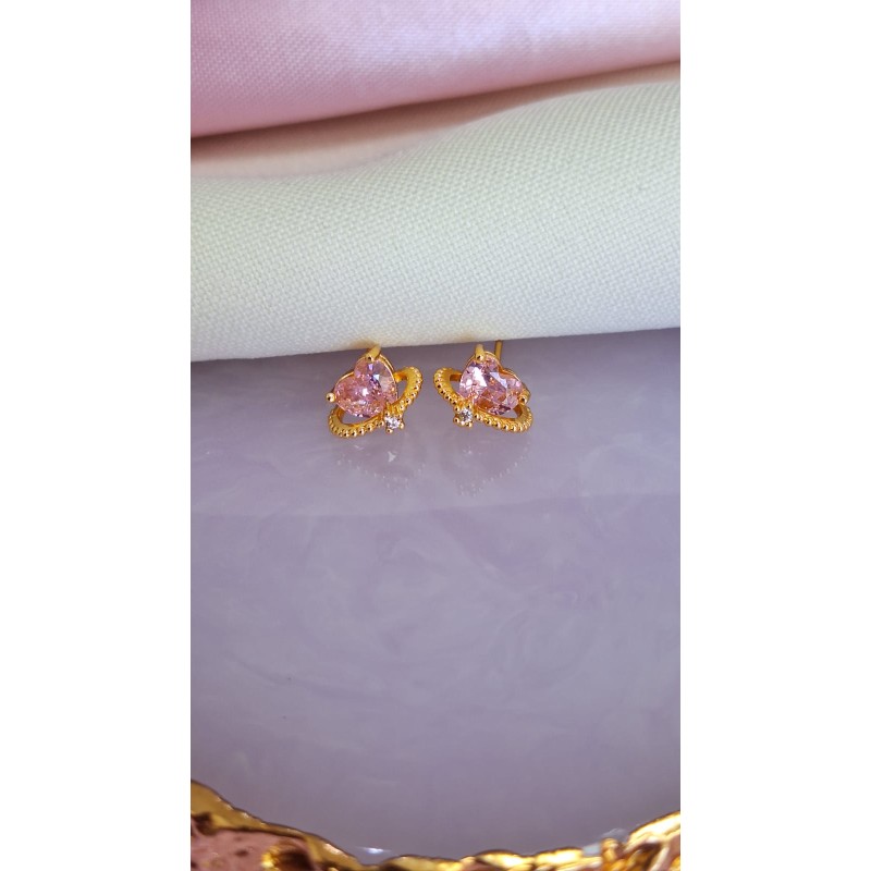 Aretes corazon rosa orbita broquel #134B