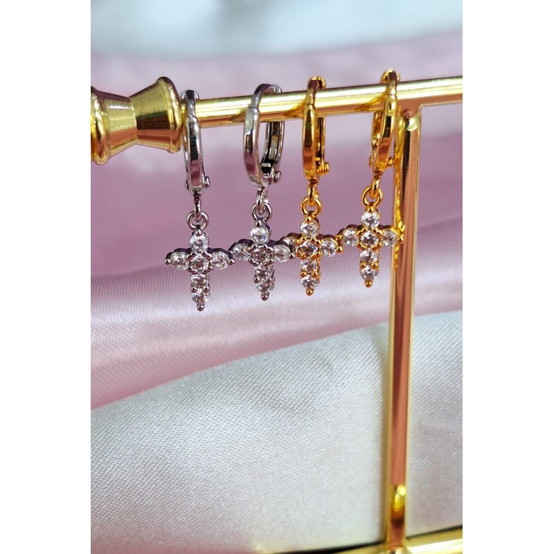 Aretes cruz zirconia colgantes #83E