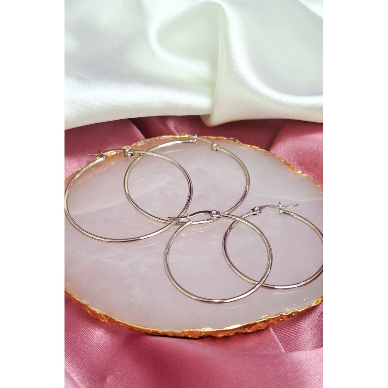 Arracadas acero plateada lisa #C105