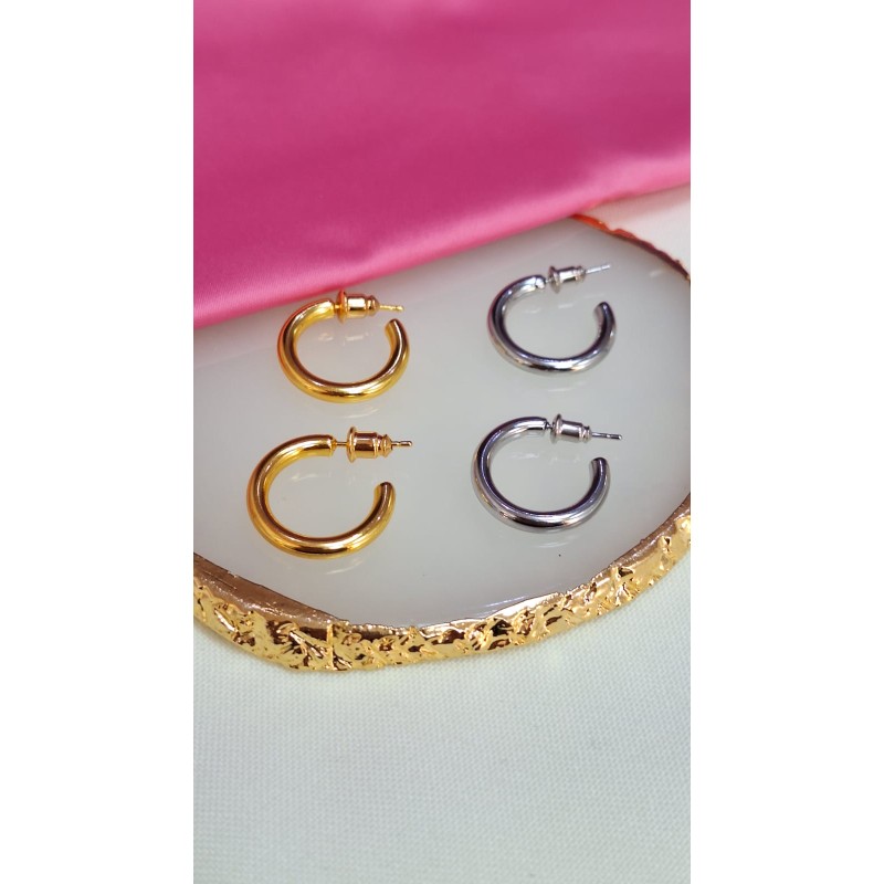 Aretes lisos semicircular dorados/plateados #A14