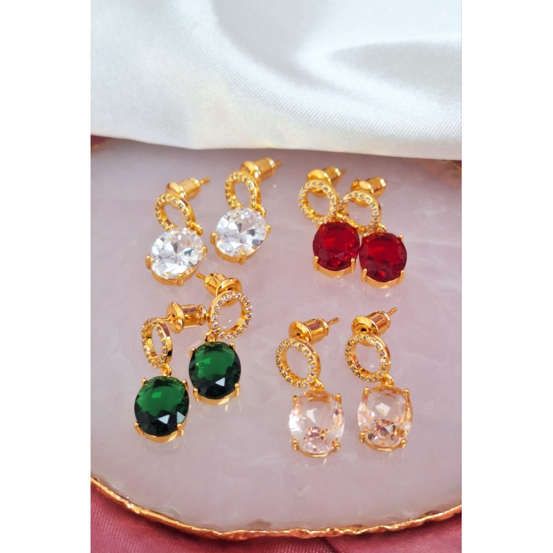 Aretes circulo zirconia con piedra colgante #23C