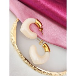 Aretes plastico beige dorado #A3