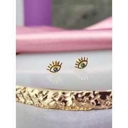 Aretes ojos pestañas zirconia azul #86A