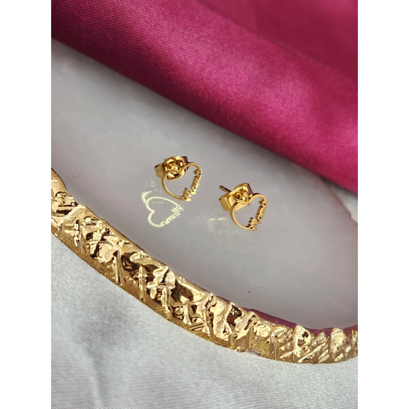 Arete broquel corazon mama acero #14.1