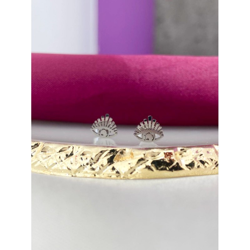 Aretes broquel plateado ojo pestañas #14.1