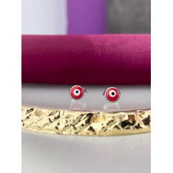 Aretes broquel plateado ojo rojo #14.1
