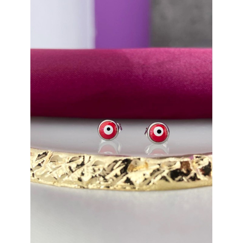 Aretes broquel plateado ojo rojo #14.1