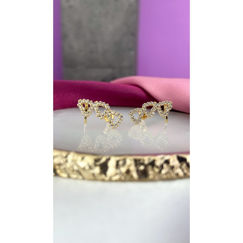 Aretes triple corazon zirconia #104B