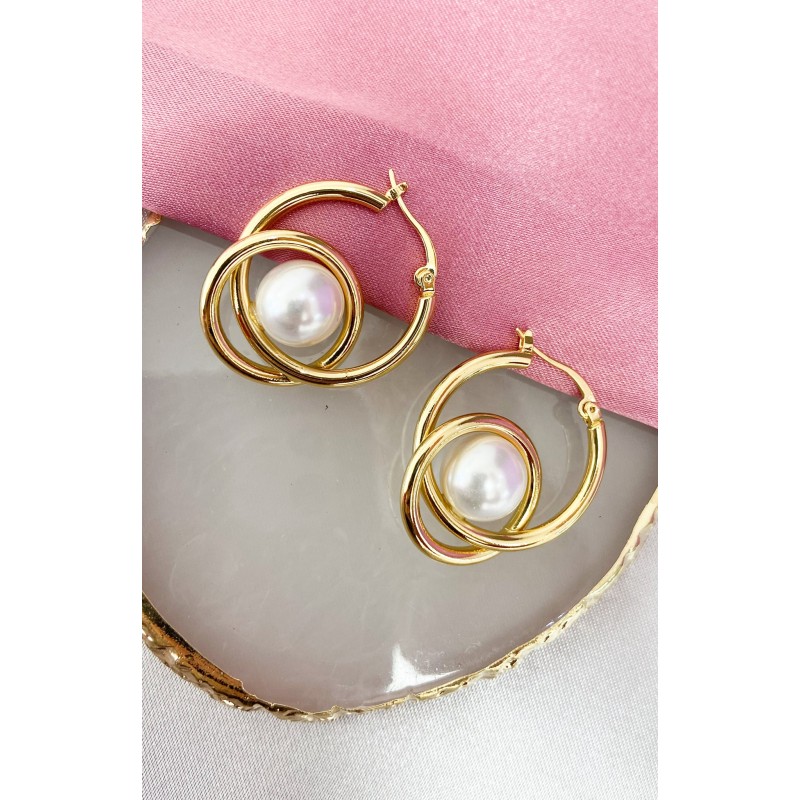 Aretes redondos con perla #C134