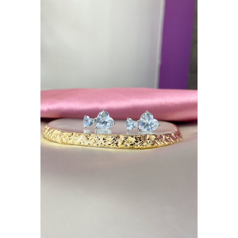 Aretes corazones 2 medidas cristal plateado #158C