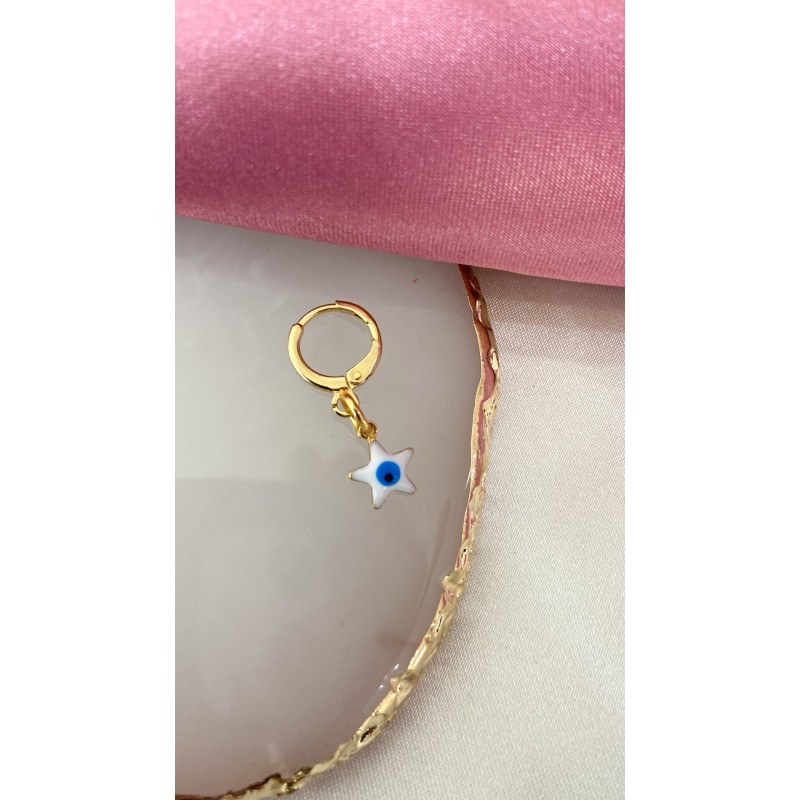 Arete estrella ojo blanco #JJ4 (1 pieza)