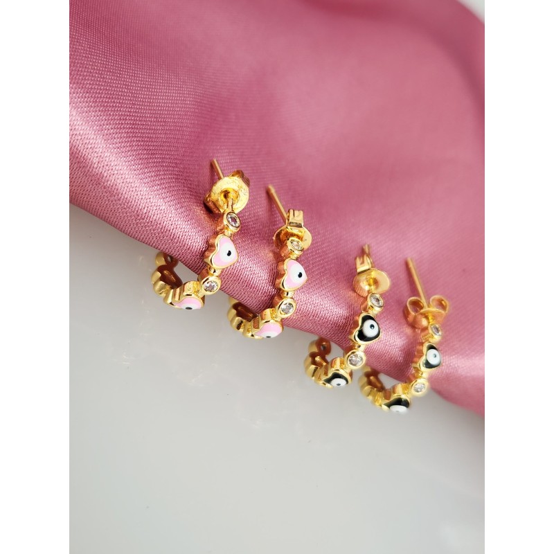 Aretes ojos corazon broquel zirconia #C112