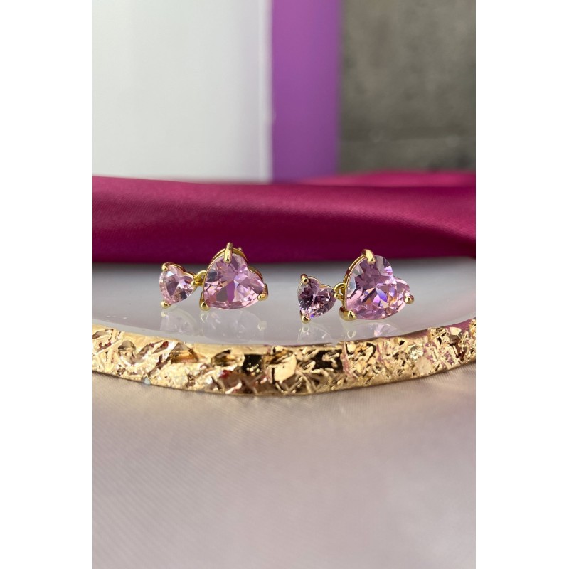 Aretes corazon rosa 2 medidas #158B