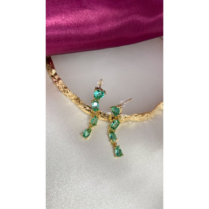 Aretes largos zirconia verde #77D
