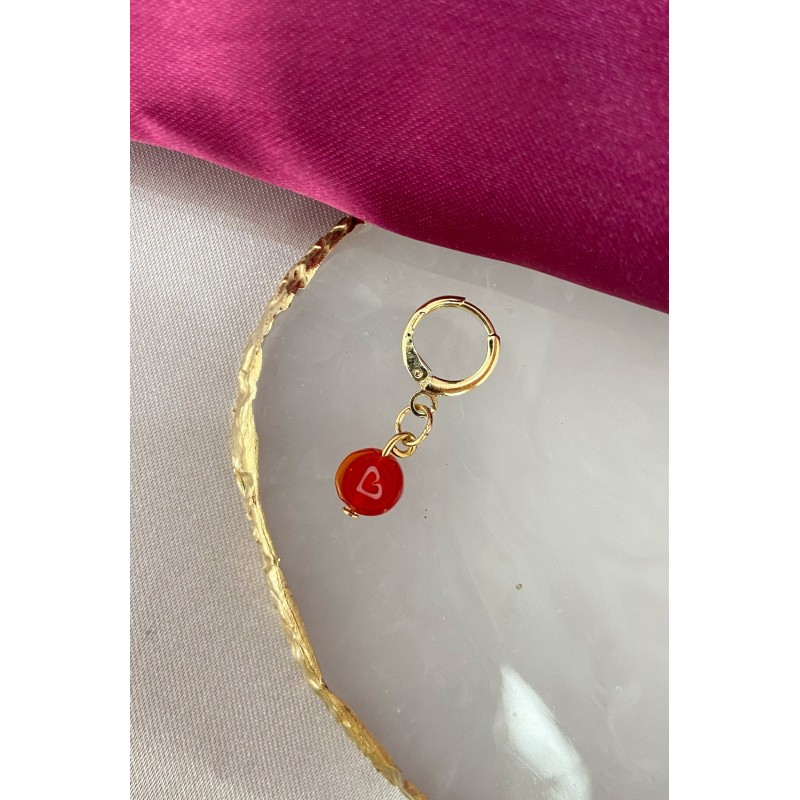 Arete circulo rojo con corazon(1 pieza)