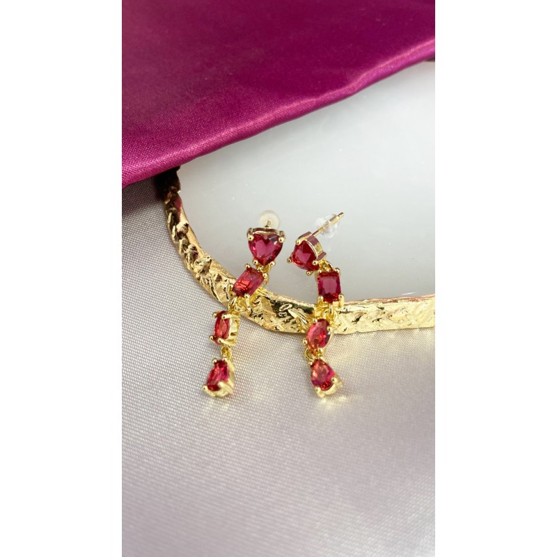 Aretes largos zirconia rojo #77C