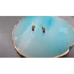 Aretes doble piedra Zirconia rosa morado #53A