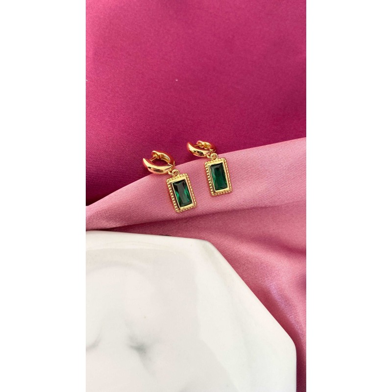 Aretes rectangular verde #48B
