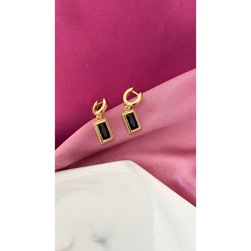 Aretes rectangular negro #48A