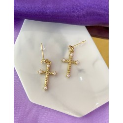Aretes cruz con perlas #176
