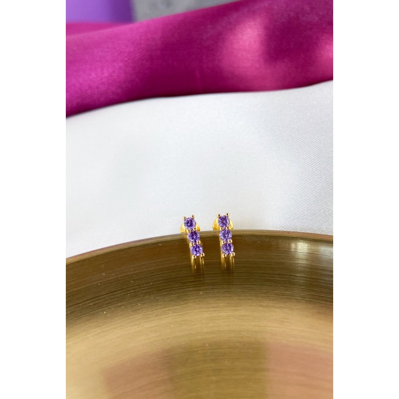 Aretes triple morado #17B