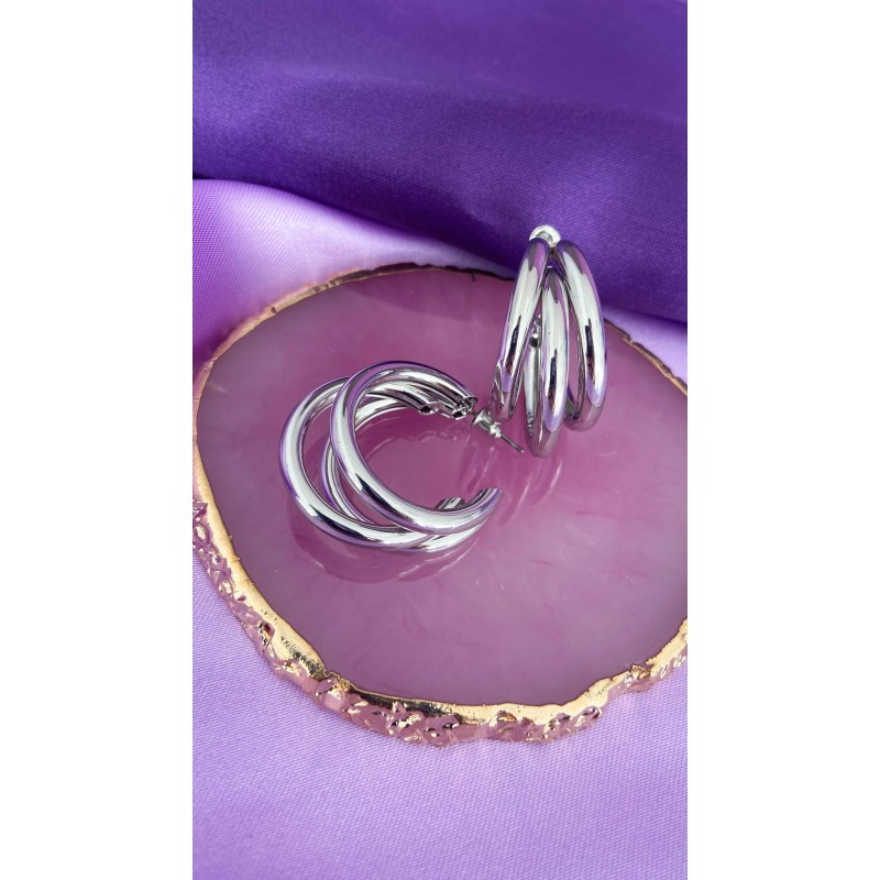 Arracadas triples plateadas grandes #B3